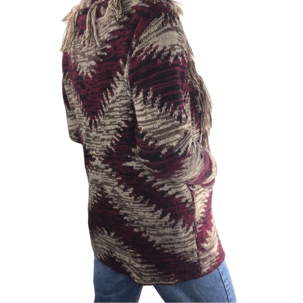 Nostalgia Fringe Cardigan Sz M Aztec Cabincore Long Boho Western Cabin Cozy - Picture 3 of 7